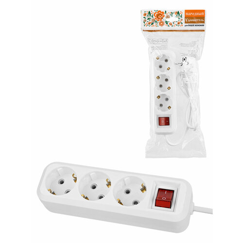 Удлинитель 3 гнезда 10 метров сз выкл 16 А 3680 Вт белый народный 909₽