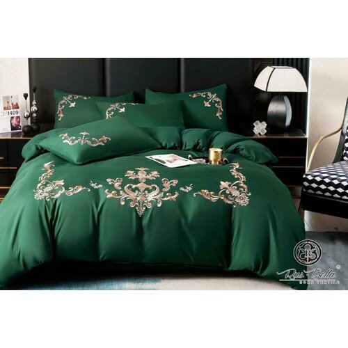 Комплект постельного белья Евро, темно-зеленый