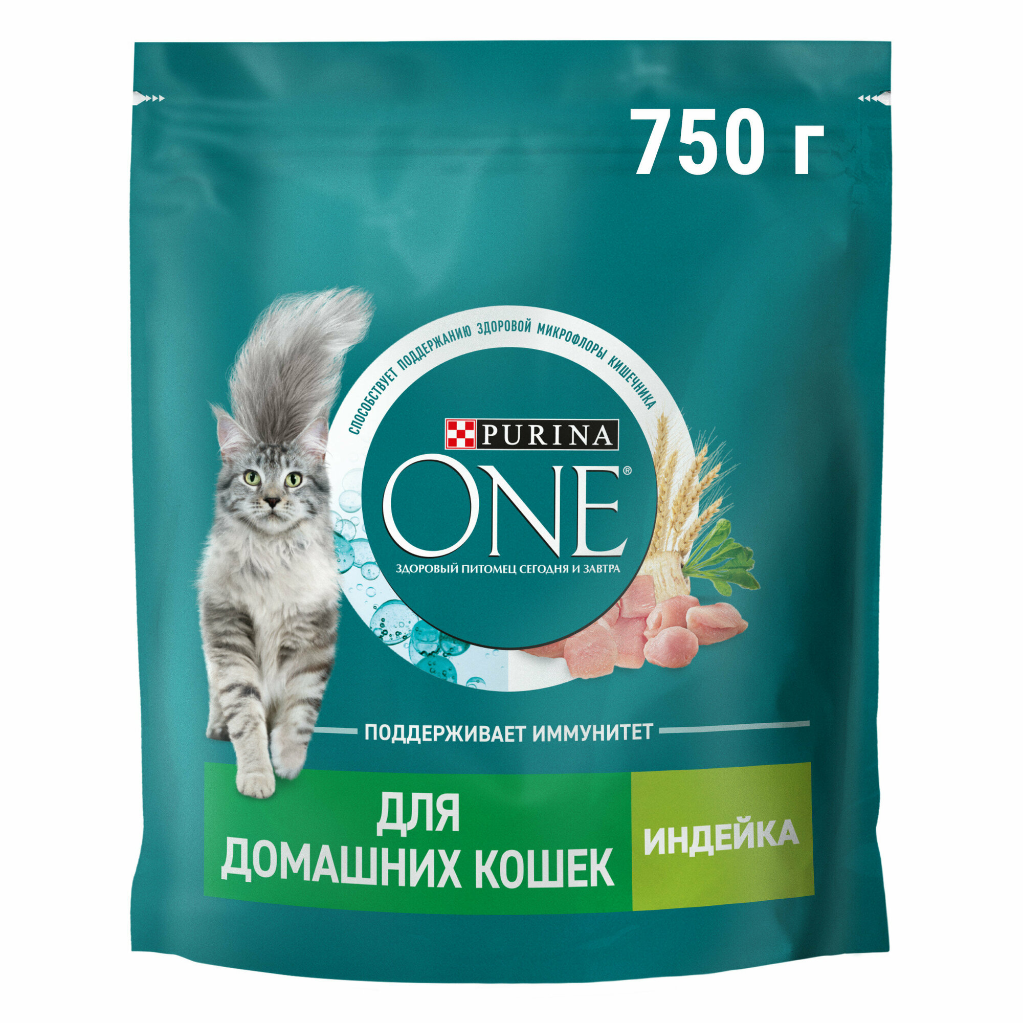 Сухой корм Purina ONE® полнорационный для взрослых кошек, живущих в домашних условиях, с высоким содержанием индейки, 750 г