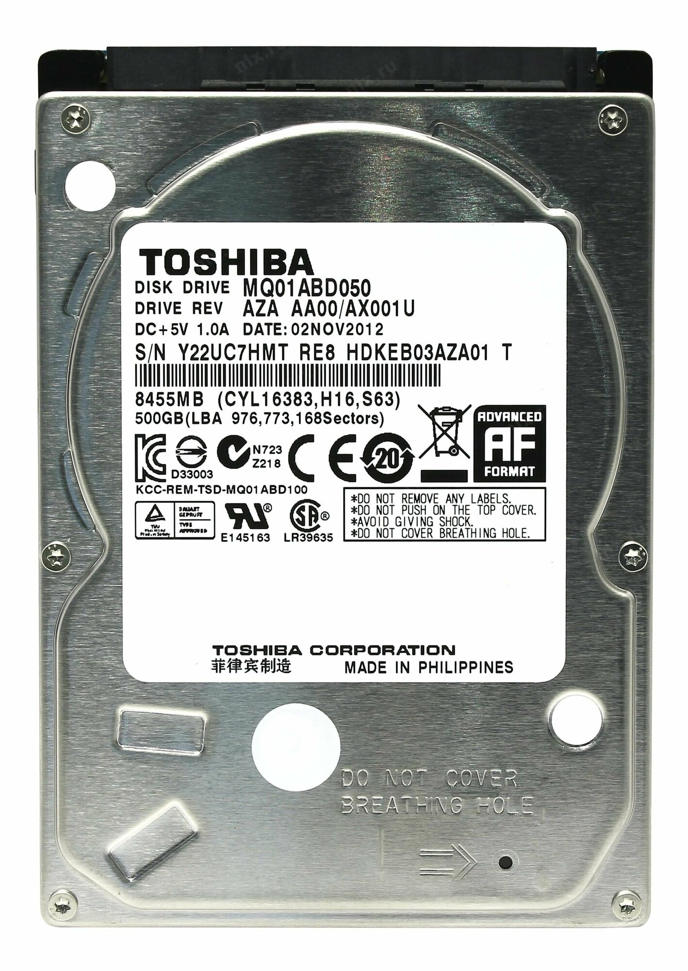 Жесткий диск Toshiba MQ01ABD050, для ноутбука, 500Гб, 2.5", 5400об/мин