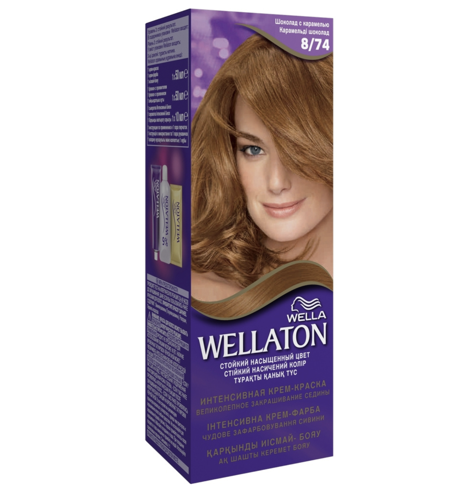 Стойкая крем-краска для волос Wellaton 8.74 Шоколад с карамелью