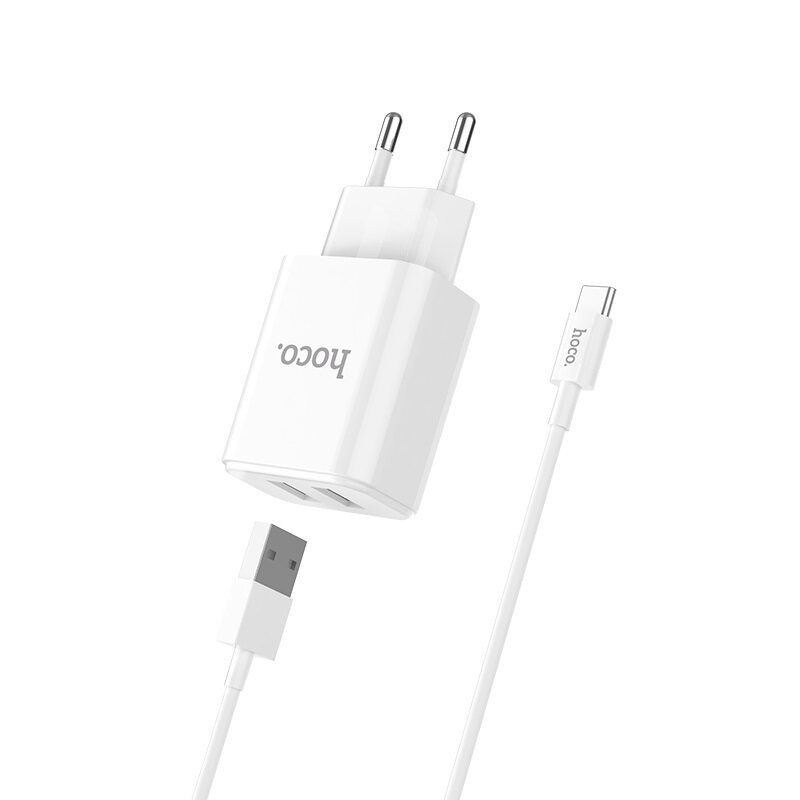 Зарядное устройство Hoco C62A Victoria Dual USB, Type-C cable, 2.1 A, белое