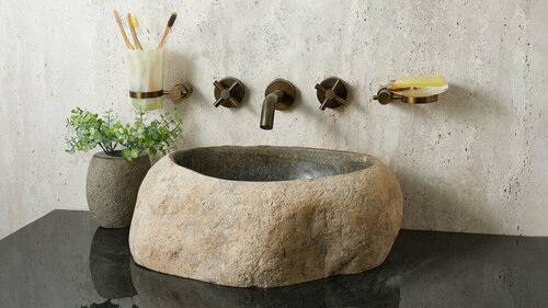 Гранитная раковина для ванной Sheerdecor Piedra 00504511425 из серого речного камня гранита