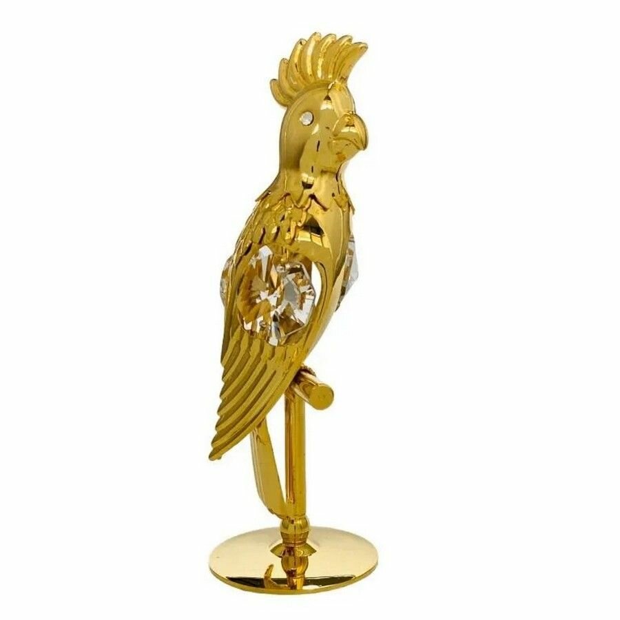 Статуэтка с кристаллами Сваровски "Попугай, высота 9 см, металл, кристаллы Сваровски, цвет золотистый — фото 1