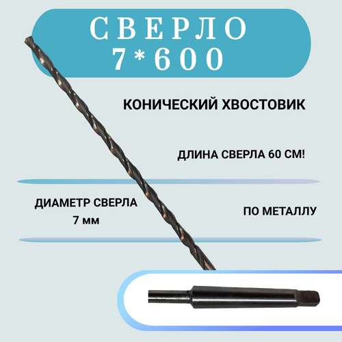 Сверло по металлу конический хвостовик HSS 7*600(500), 1 шт