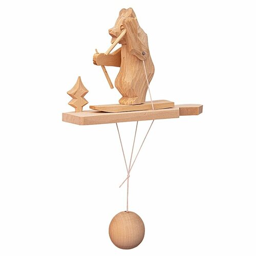 Деревянная резная игрушка Мишка на лыжах 14 х 9 см