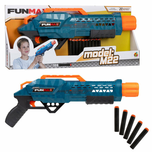 Бластер механический 1toy Funmax M22 2 стволa, в компл. 10 EVA снарядов