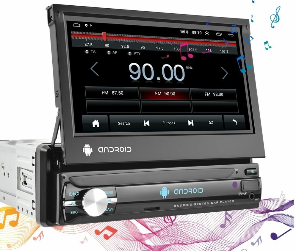 Автомагнитола 1din с Android 2х32 с выдвижным экраном 7" (Bluetooth, USB Wifi)