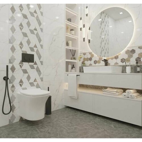 Керамическая плитка настенная Тянь-Шань Дамон под мрамор глянцевая Декор Ромбы TP3628H2, 60 х 30 см, 1,44 м2