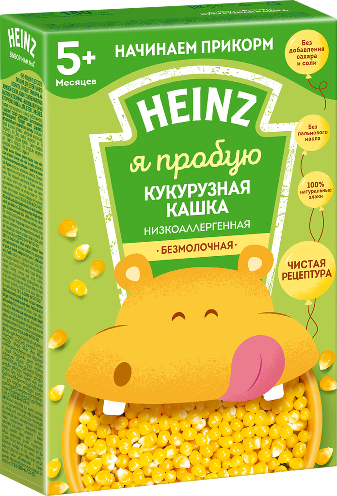 Каша кукурузная HEINZ безмолочная низкоаллергенная, с 5 месяцев, 180г