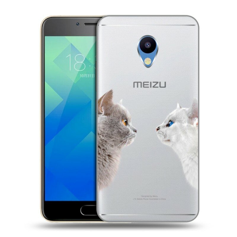 Полупрозрачный дизайнерский силиконовый чехол для Мейзу М5 / Meizu M5 Кошки принт