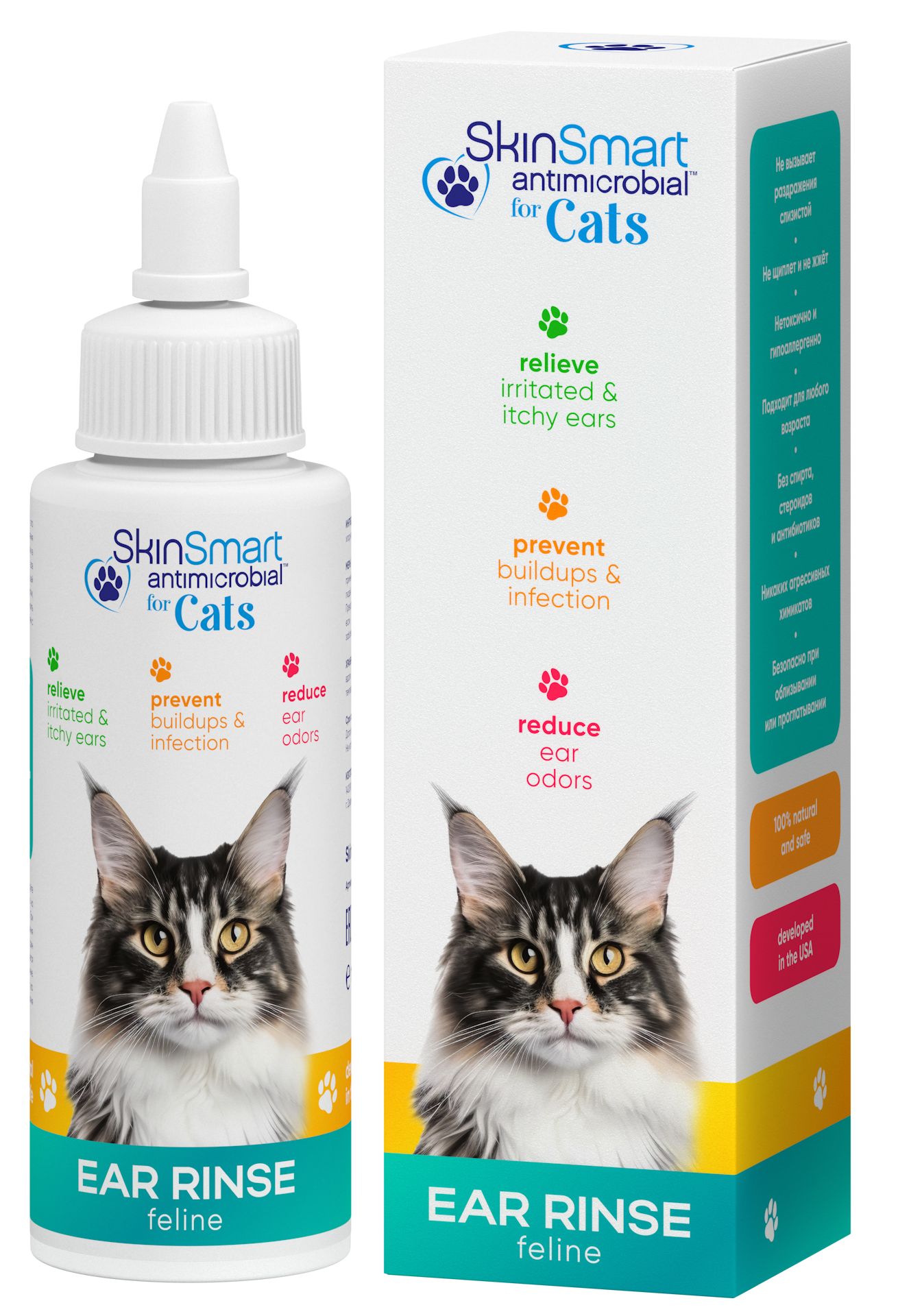 Капли ушные для кошек SkinSmart Antimicrobial for Cats Ear Rinse, 100мл