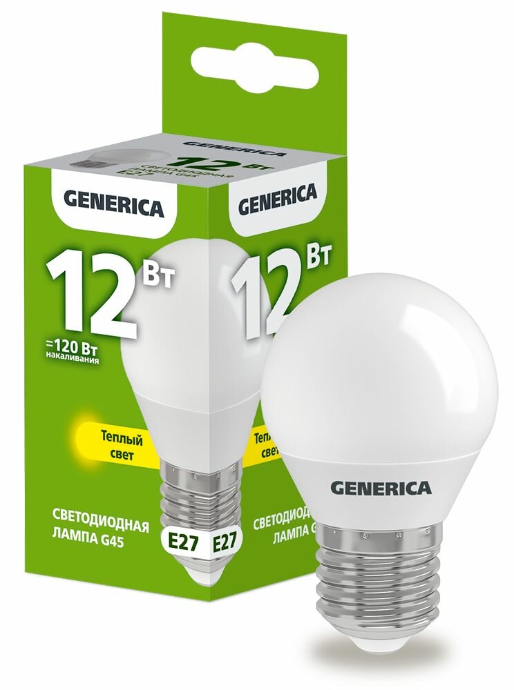 Лампа светодиодная Generica G45-12-E27, E27, G45, 12 Вт, 3000 К