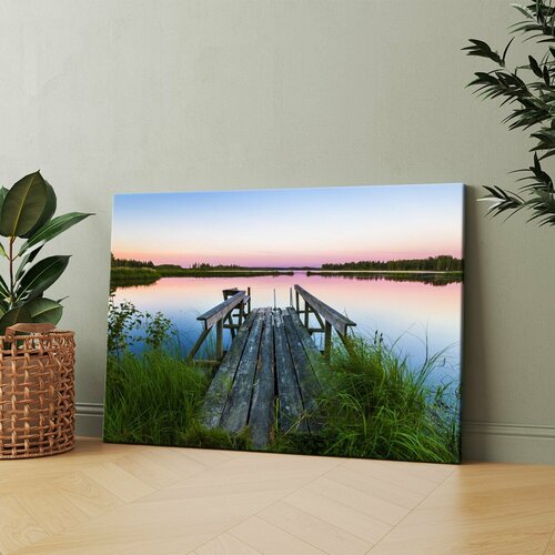 Картина на холсте (Мостик на озере) 20x30 см. Интерьерная, на стену.