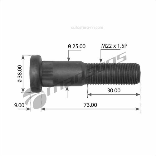 MANSONS 300530 300.530MNS_шпилька ступицы колеса ! M22x1.5x30 L=73/82 одинарные колеса \Fruehauf/Trailor /SMB С1/С2