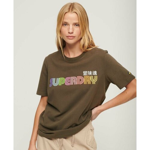 фото Футболка superdry vintage retro rainbow tee, размер 12, розовый, коричневый