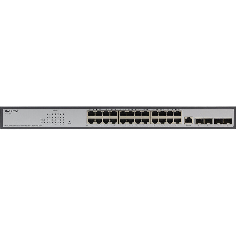 Коммутатор/ Managed L3 Switch 24x1000Base-T PoE, 4x10GBase-X SFP+, PoE Budget 250W, RJ45 Console, 19" w/brackets