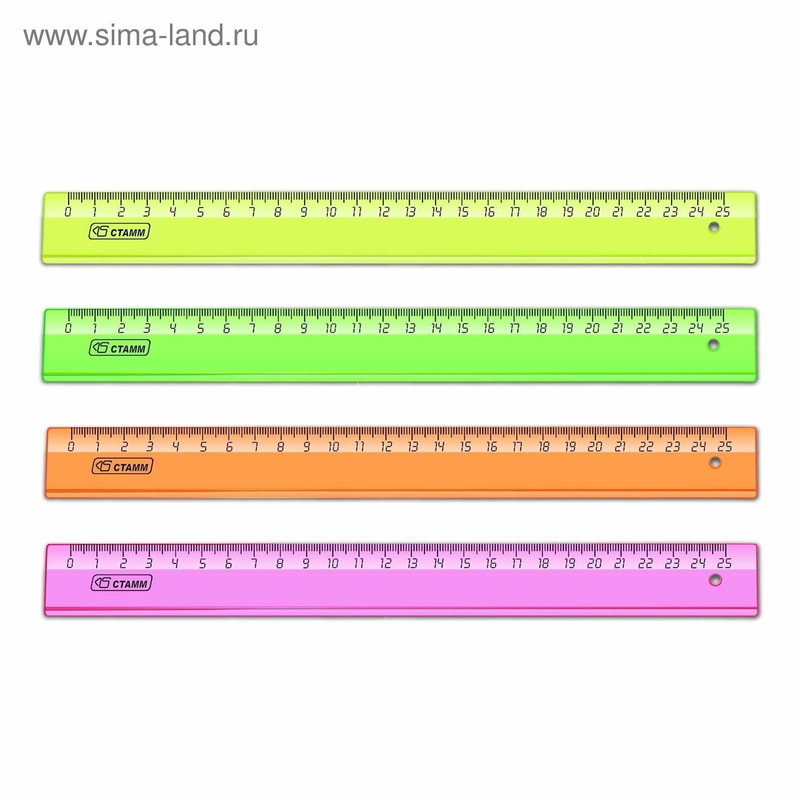 Линейка 25 см Стамм, флюорисцентная, прозрачная, микс
