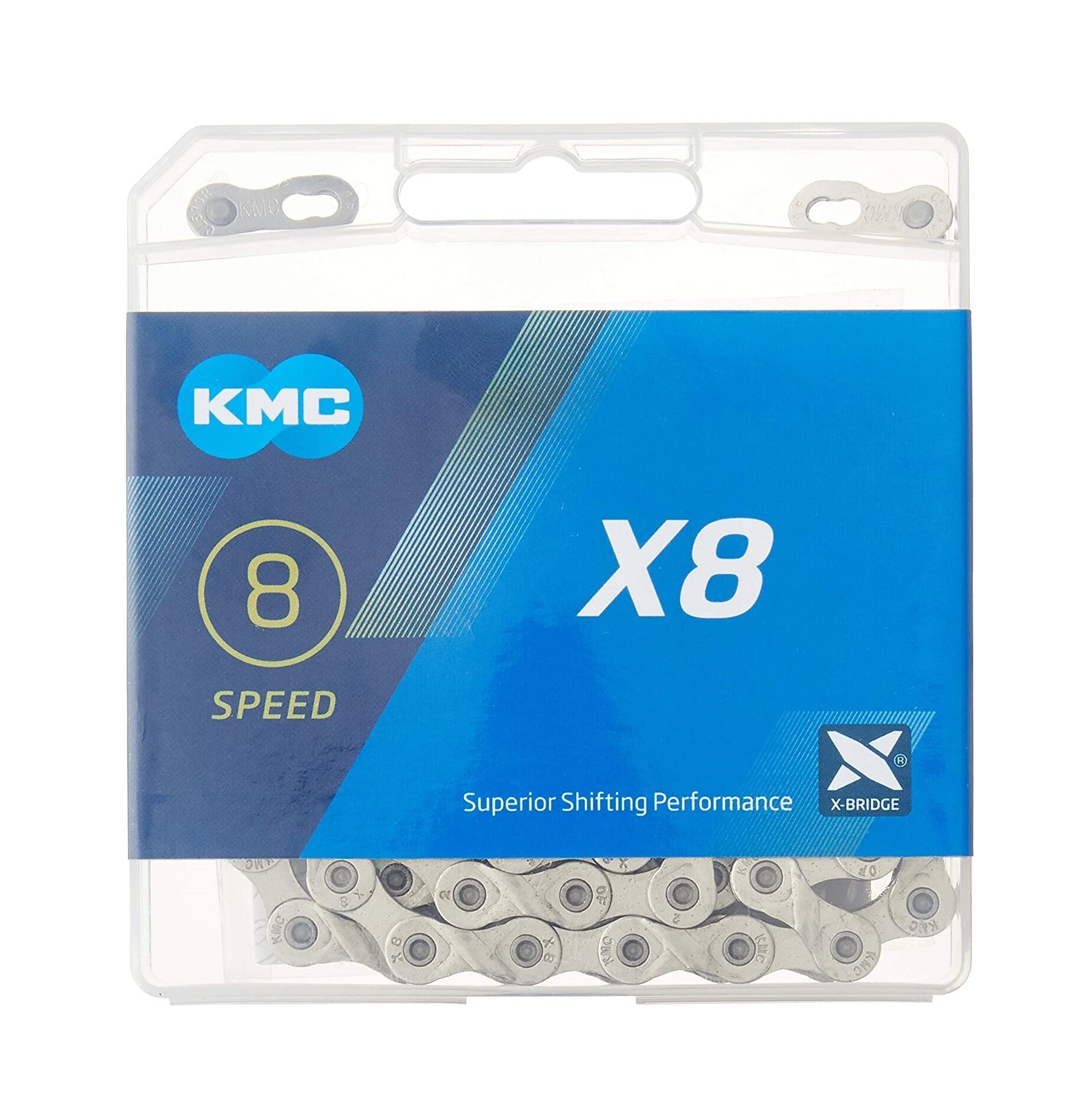 Цепь KMC X8 Silver, 8 ск, 114 зв, с замком