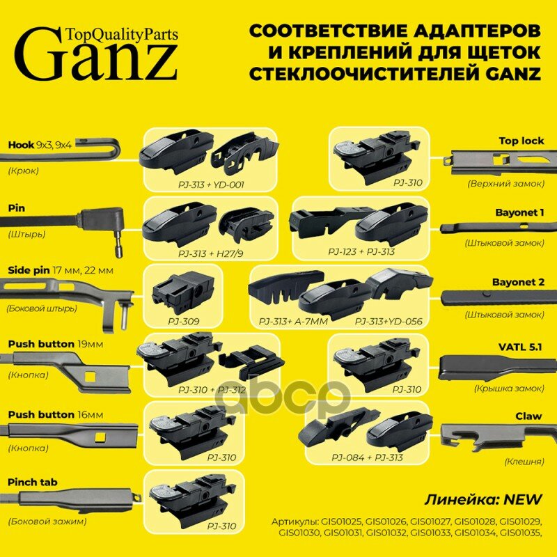 Щетка стеклоочистителя GANZ NEW, 330мм/13", бескаркасная [gis01026] - фото №17