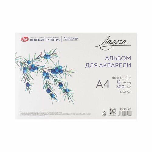 Альбом для рисования Невская палитра Ладога, А4, 100% хлопок, гладкая, 12 листов