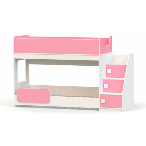 Кровать двухъярусная с угловой лестницей Ridgimmi 4.3 белый / розовый