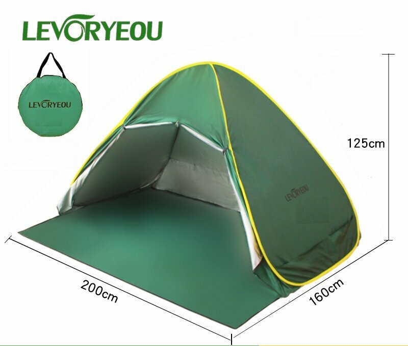 Палатка пляжная 3-4 местная от солнца автоматическая летняя быстросборная для отдыха на природе и пикника, зеленый цвет