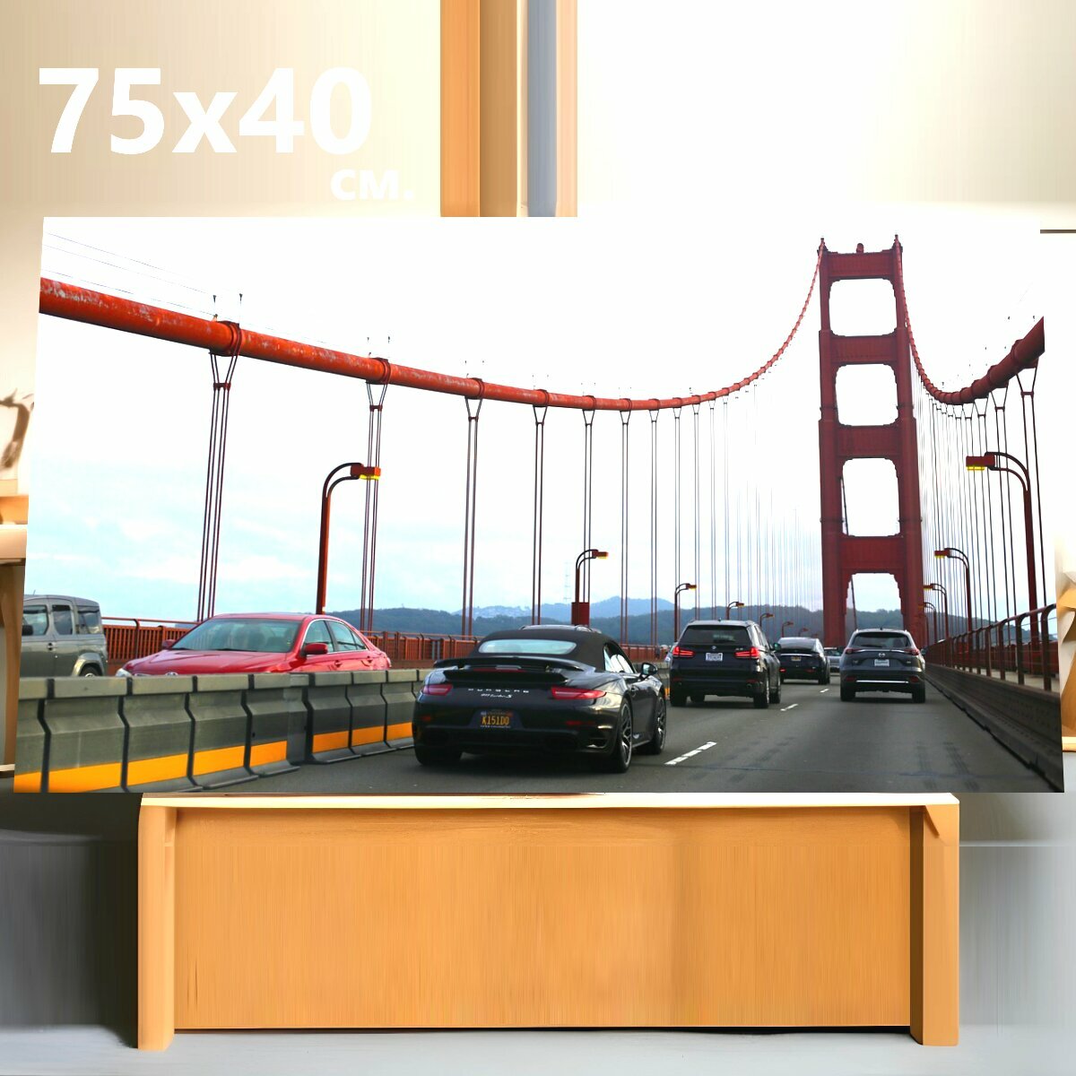 Картина на холсте "Мост, золотые ворота, структура" на подрамнике 75х40 см. для интерьера