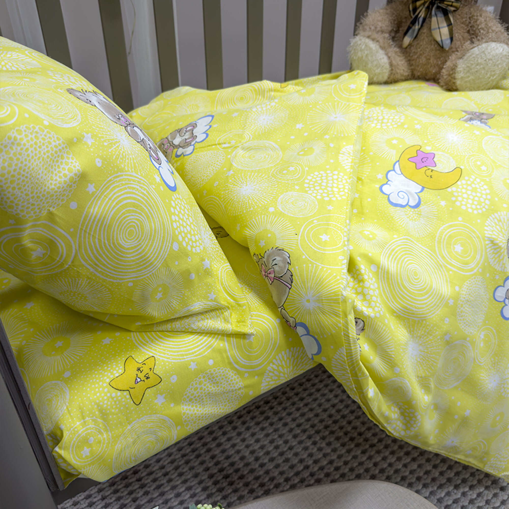 Комплект постельного белья Детский в кроватку Galtex Мишки в облаках бело-желтый