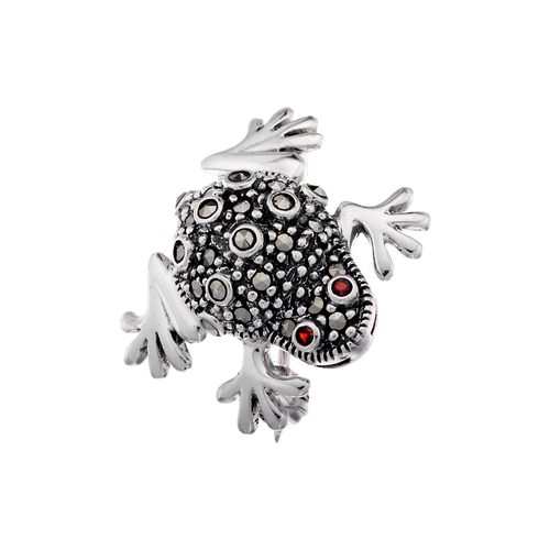 Брошь UVILERS, серебро, 925 проба, чернение, гранат, марказит