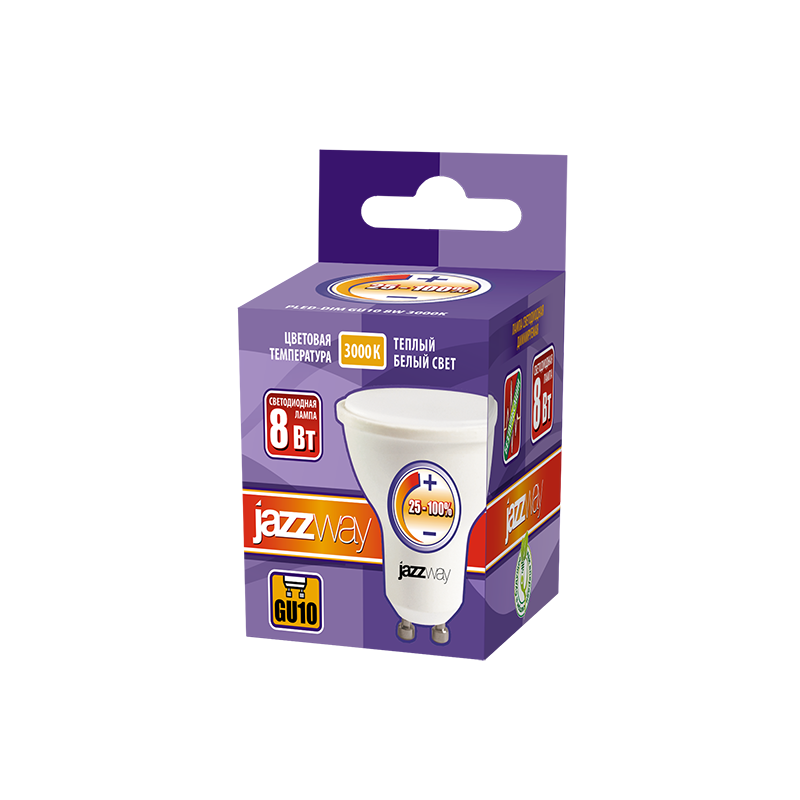 Лампочка cветодиодная диммируемая Jazzway PLED-DIM GU10 8w 3000K — фото 1