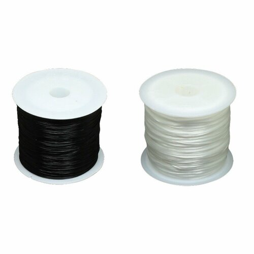 Резинка для изготовления браслета, эластичная, черного/белого цвета, толщина 0.8 мм, 2 бобины по 60 метров каждая, ВсемБусики