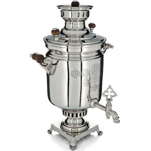 Самовар антикварный на дровах 5 литров формы Банка В С Баташёва с медалями серебристый 72390₽