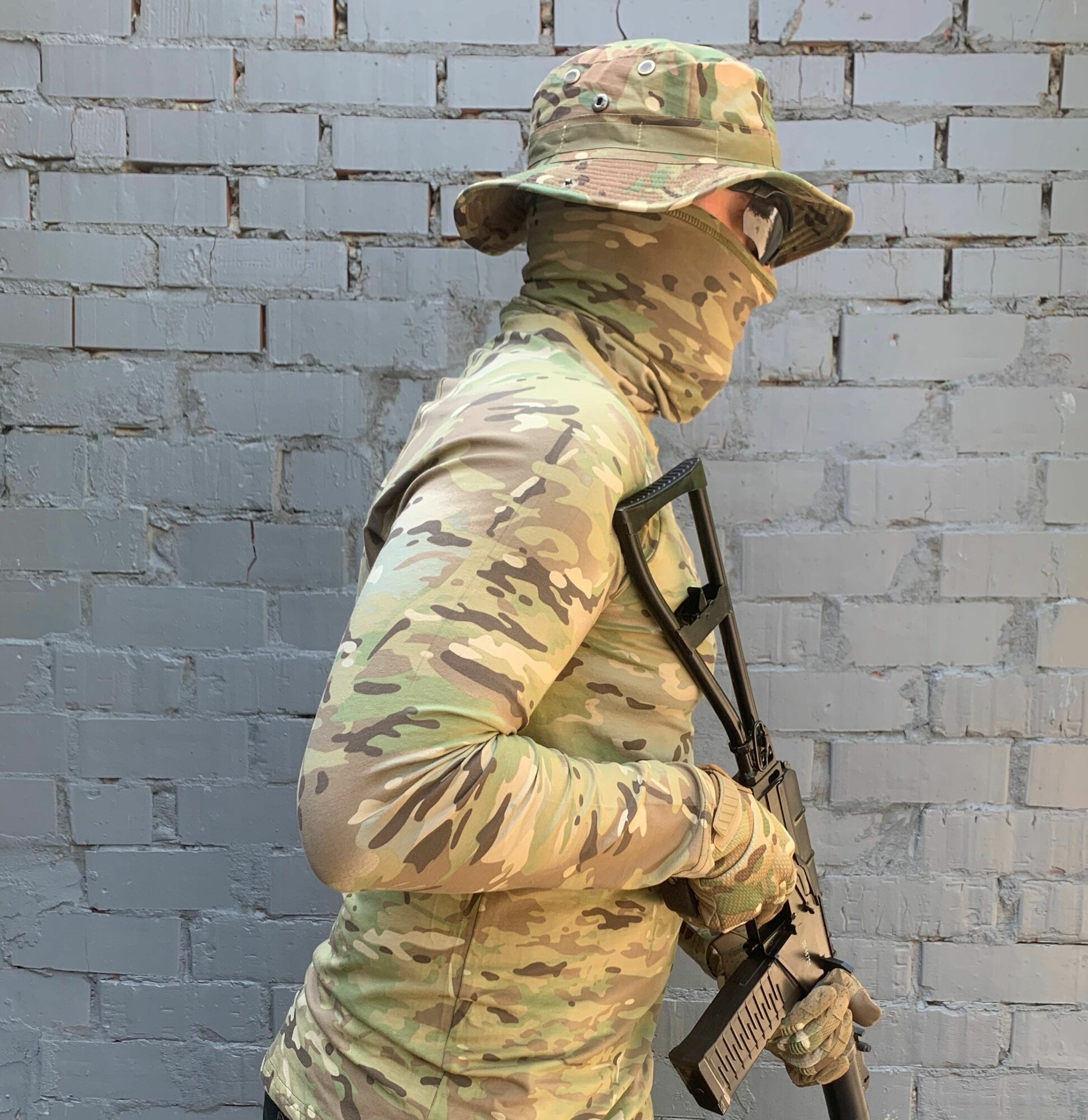 Лонгслив размер L, , коричневый, зеленый — фото 1