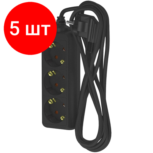 Комплект 5 штук Удлинитель сетевой фотон 16-53Е 5м 3 розетки 16А с заземл Черный 8213₽