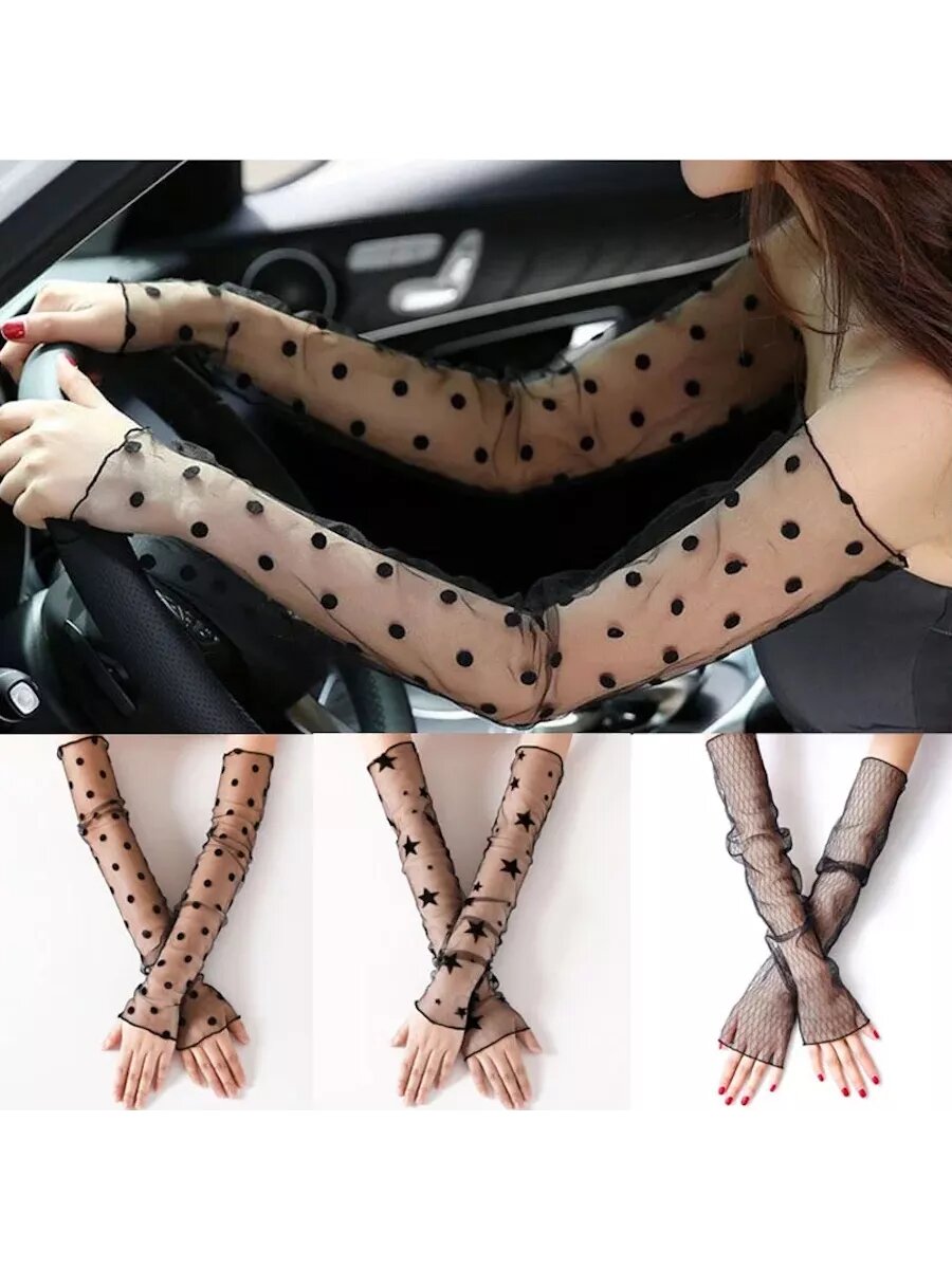 Митенки - рукав в сетку звезды, черные — фото 1