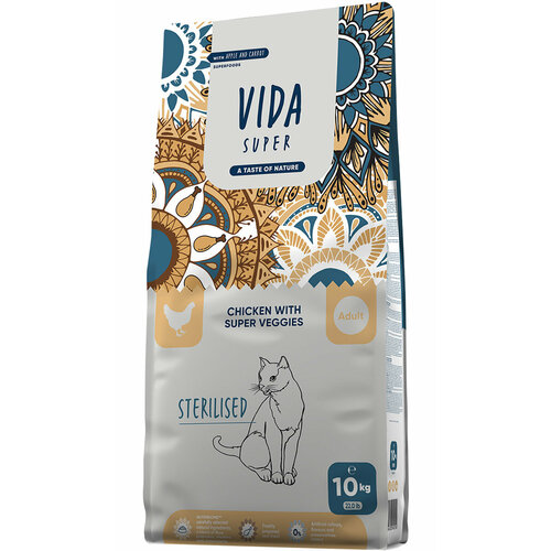 VIDA SUPER ADULT CAT STERILISED CHICKEN & SUPER VEGGIES для взрослых кастрированных котов и стерилизованных кошек с курицей и овощами (10 кг)
