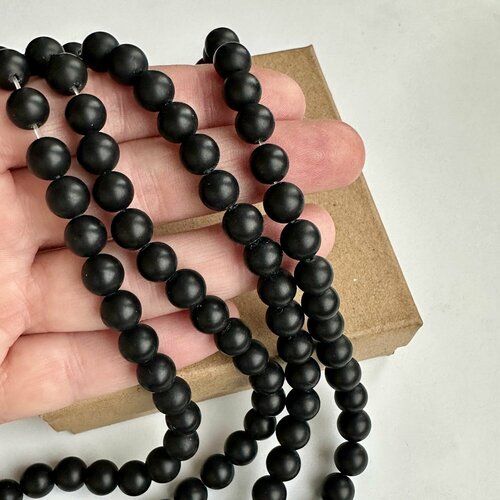 Бусины оникс матовый черный шар гладкий 8,5 мм нить 38 см 48 бусин, Suntrim