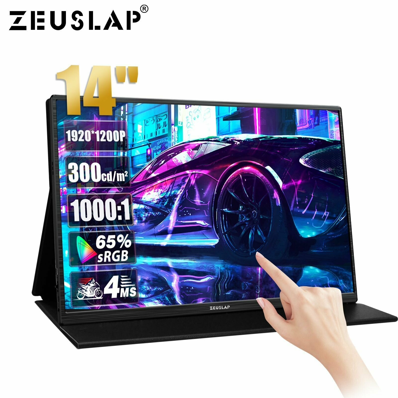 ZEUSLAP 14" 1920 * 1200P 60 Гц сенсорный экран портативный монитор 65% SRGB 300CD / M дорожный ноутбук монитор для ноутбуков ПК Steam Deck Xbox PS5 Switch