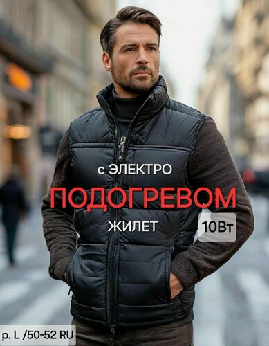 Изображение товара Жилет с электрическим подогревом утепленный мужской женский от аккумулятора повербанк р50-52/3XL зимний