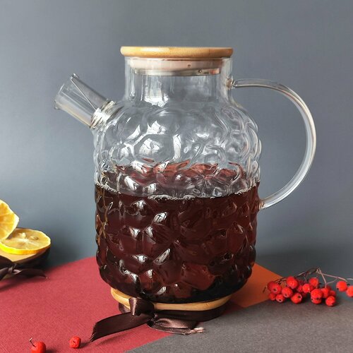 Чайник стеклянный заварочный 15л бамбуковая крышка метал Фильтр Baizheng 849₽