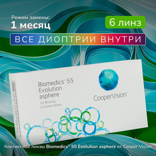 Изображение товара Контактные линзы Biomedics 55 Evolution UV, 6 шт, -2.00, R:8,9, режим ношения: дневной