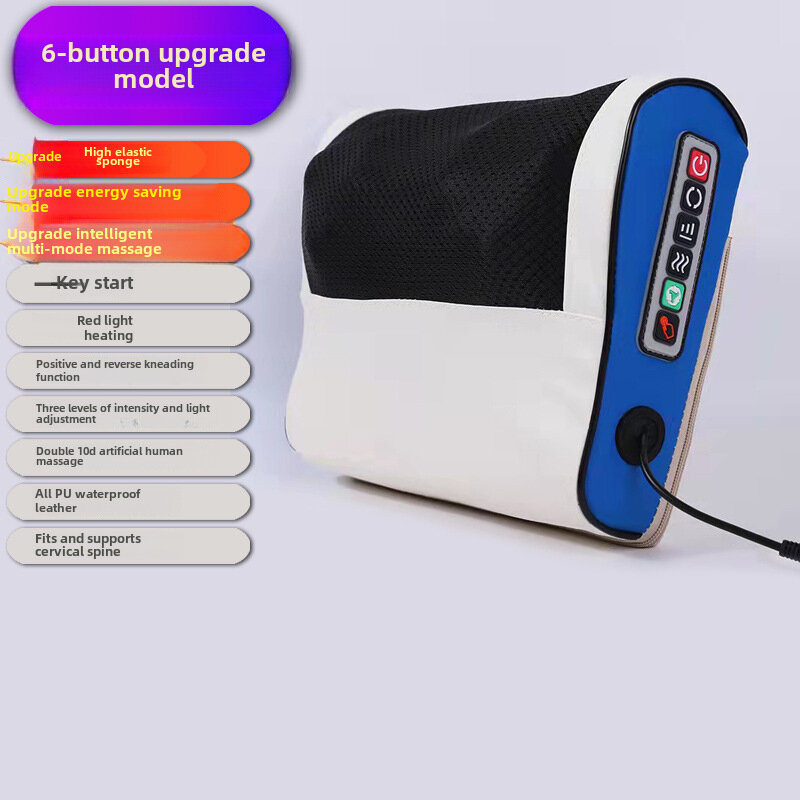 Массажер для шеи и спины, с подогревом, 6 клавиш, синий и белый