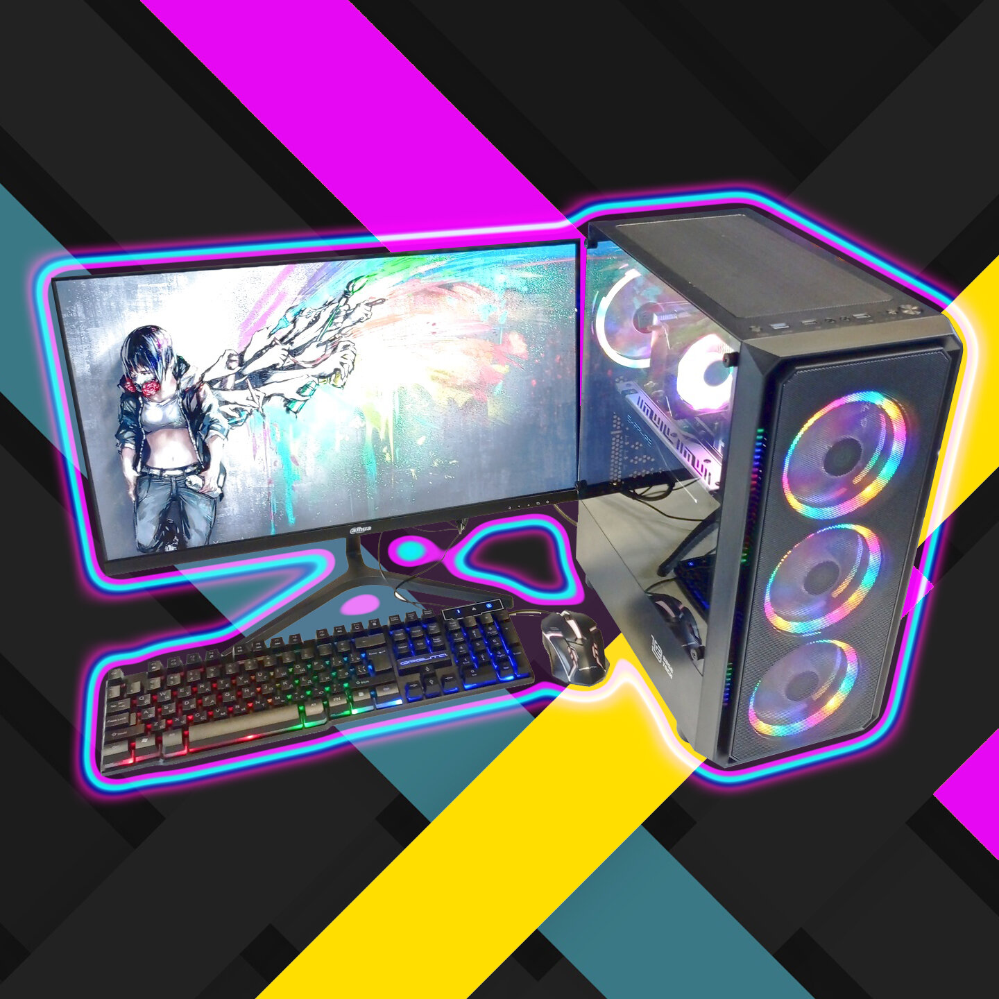 Игровой компьютер с Монитором 24 дюйма, i7-8700, ОЗУ-16GB, AMD Radeon RX580 8GB, SSD 512GB, Windows 11
