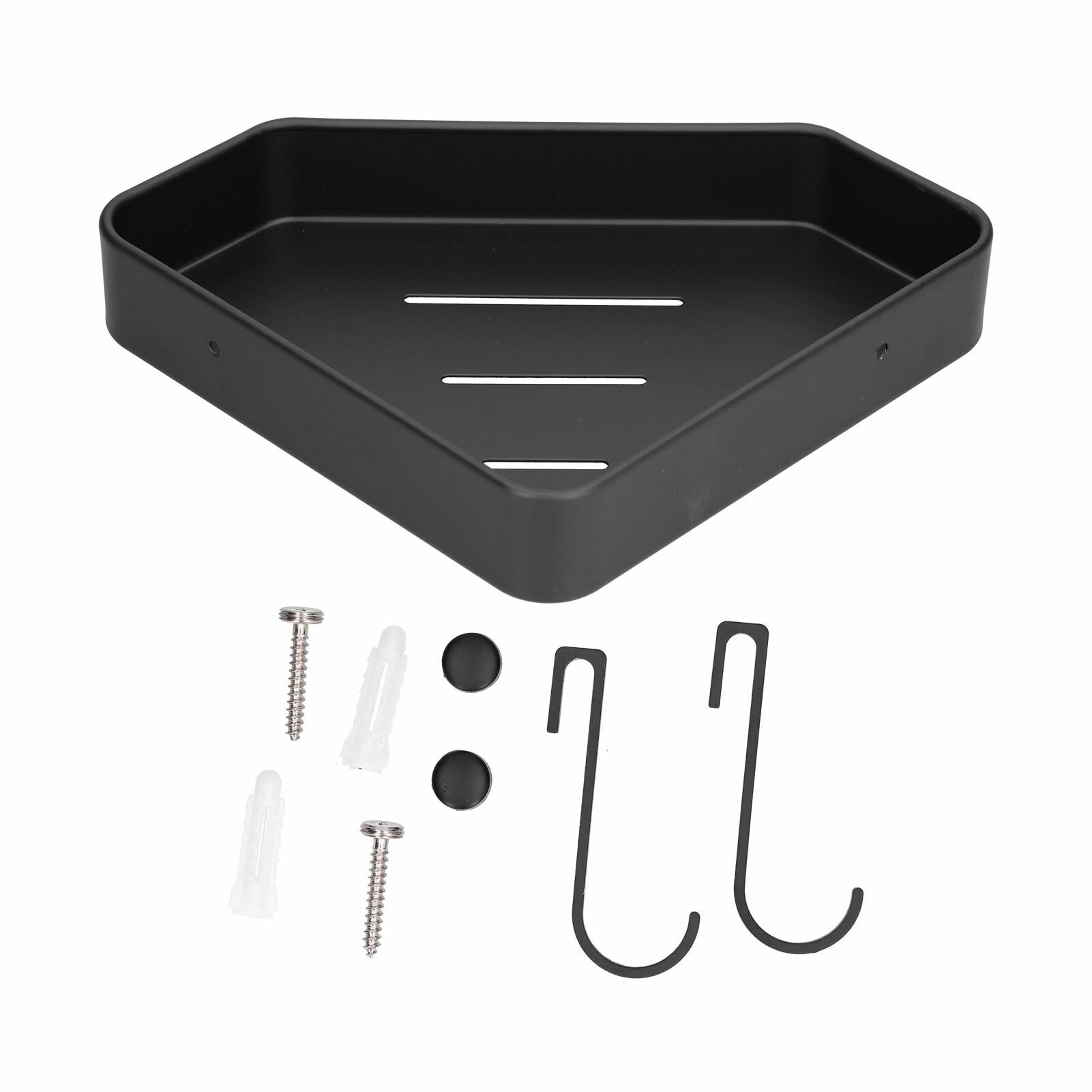 Черный угловой душ Caddy из алюминиевого сплава для ванной комнаты туалета кухни общежития с 2 крючками