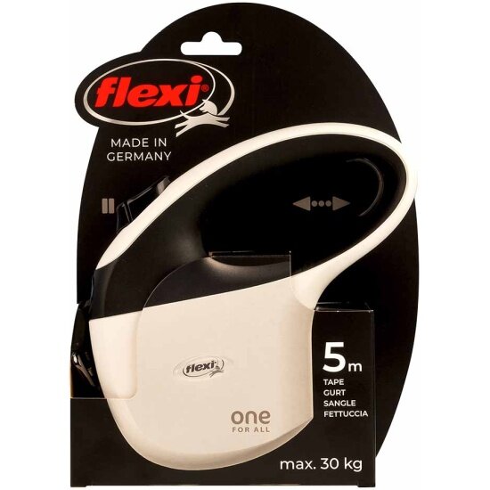 Поводок-рулетка Flexi One For All tape, 5 м, 30 кг, черно-белый