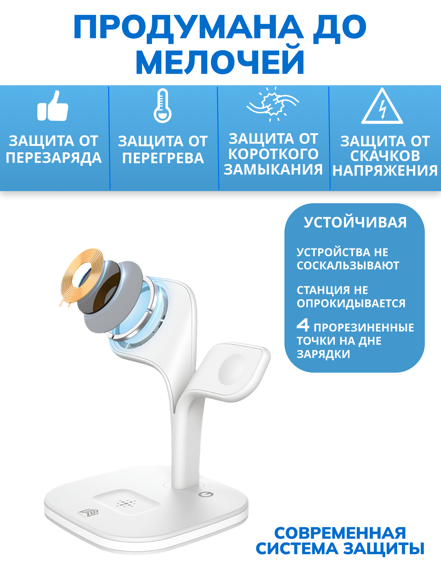 Беспроводная зарядка MagSafe для iPhone, AirPods, Apple Watch. Беспроводное зарядное устройство, ночник настольная лампа — фото 1