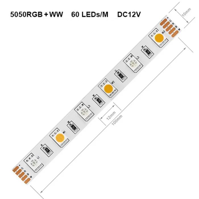 BTF-LIGHTING Светодиодная лента RGBW 5м 5050 White PCB IP30 60Led RGB-WW 12V