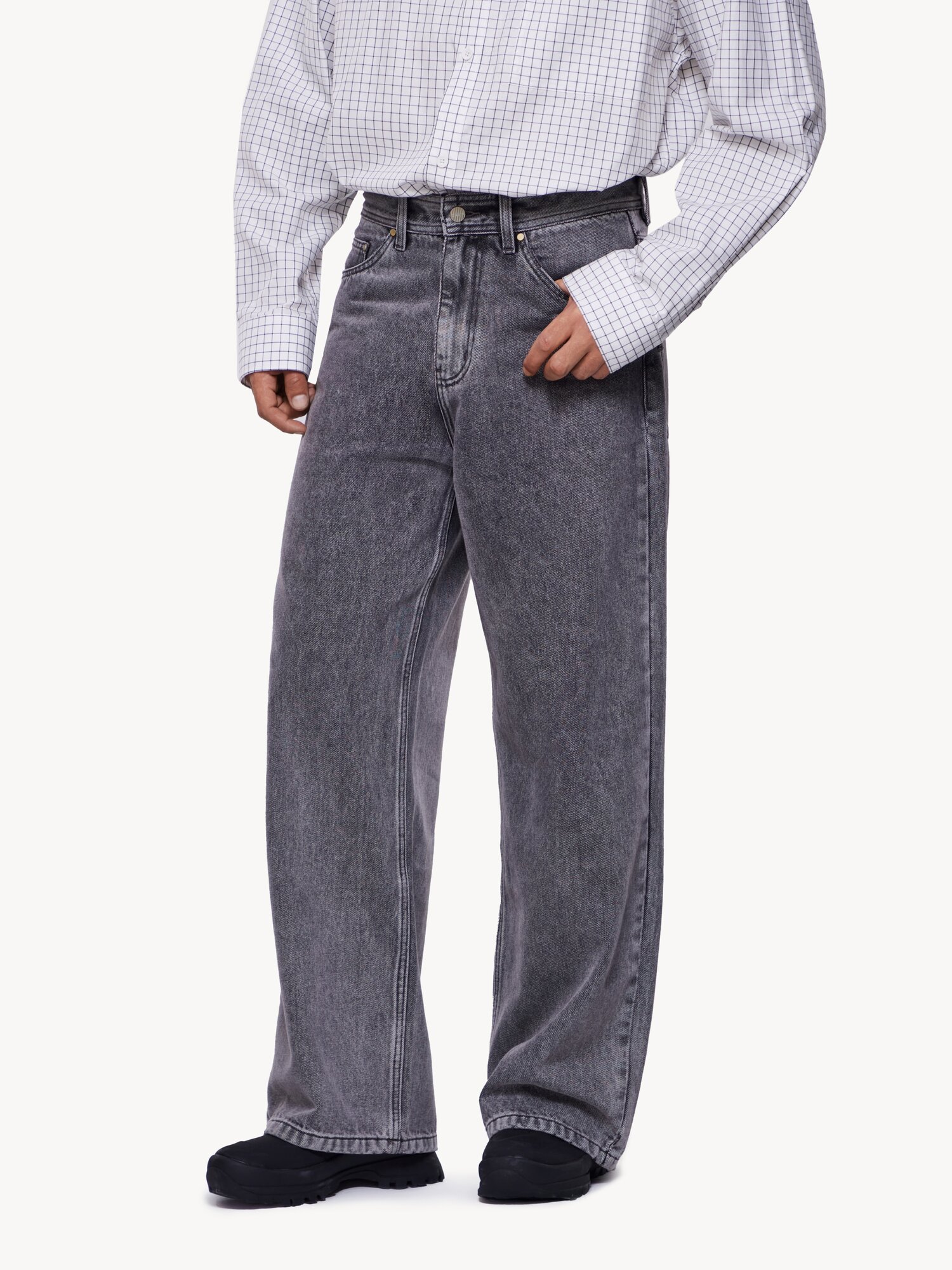 Джинсы широкие MUTED WIDE LEG, размер 42, серый — фото 1