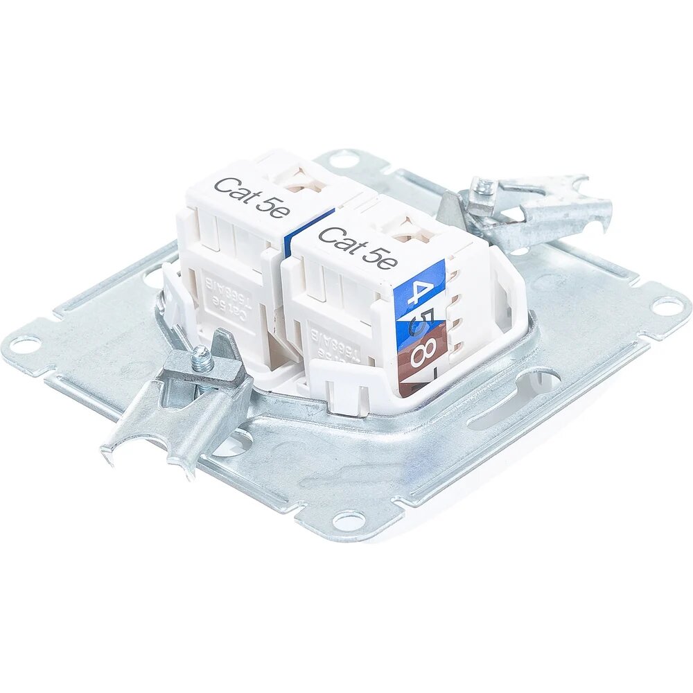 Механизм компьютерной розетки Systeme Electric 2-м Glossa RJ45+RJ45 кат.5е белый — фото 1